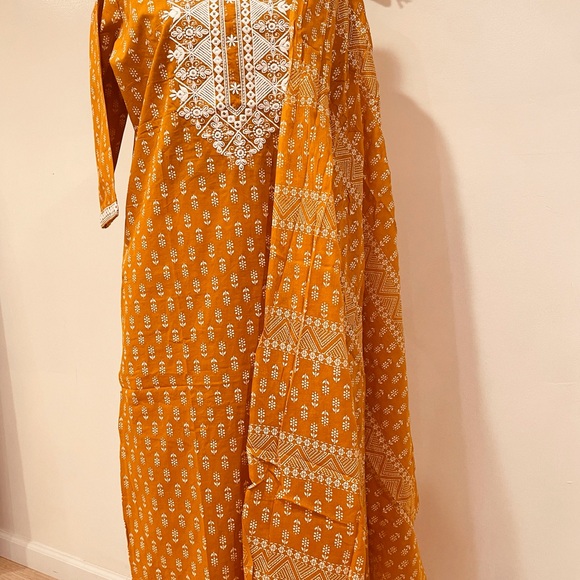 Embroidered Mustard Kurta Set - Picture 1 of 4